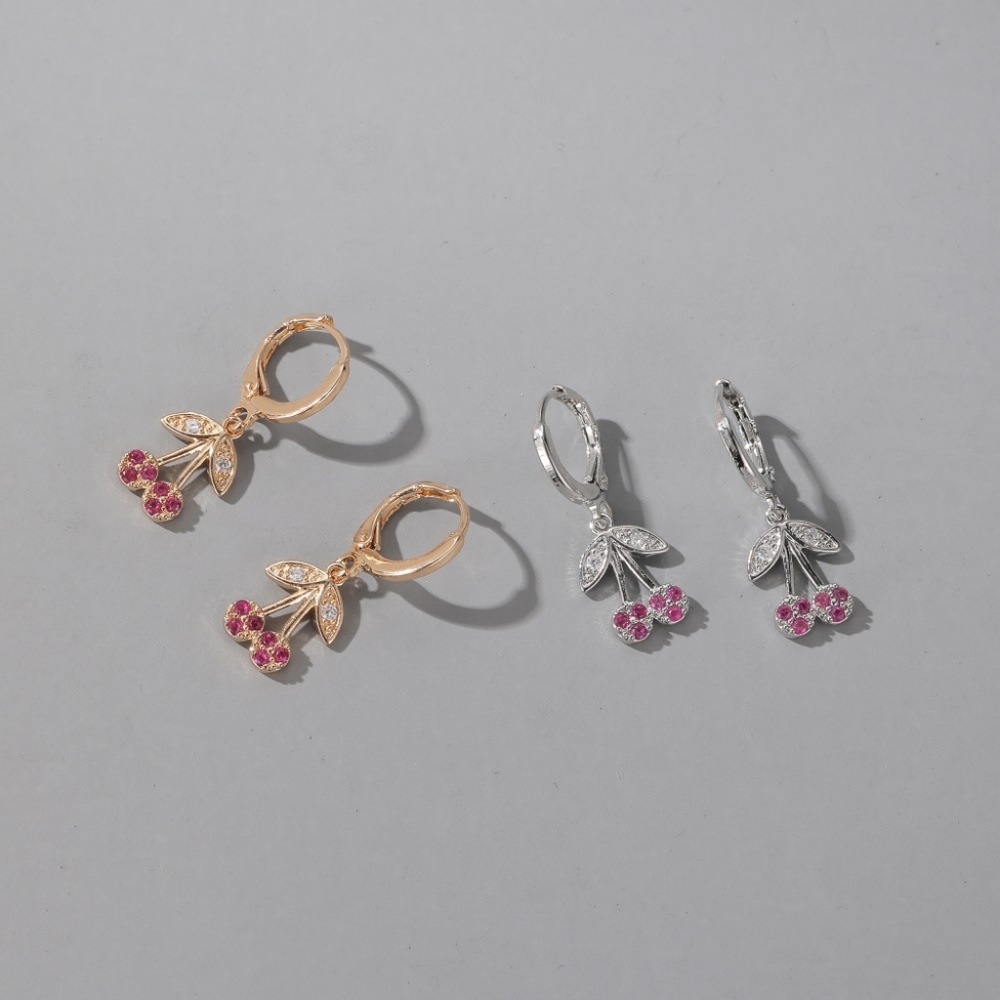 Gold Cherry Rhinestone Earrings - Picture 10 of 12